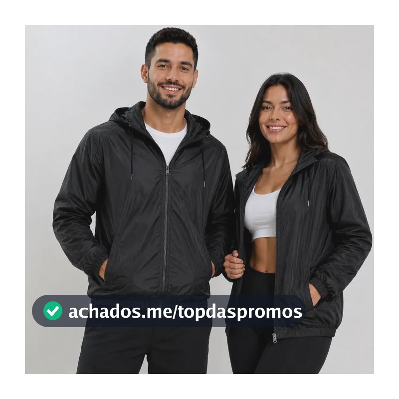 Jaqueta Corta Vento Unissex Impermeável Capuz Forrada Leve Preto M