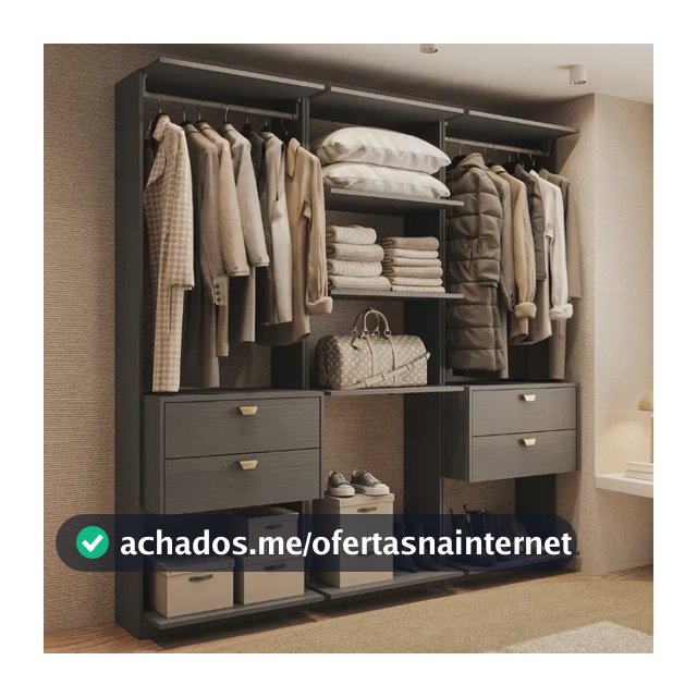 Guarda-roupas Closet Modulado Alasca 180cm 3 Peças Com 4 Gavetas Laterais E Cabideiros Preto Touch Carraro