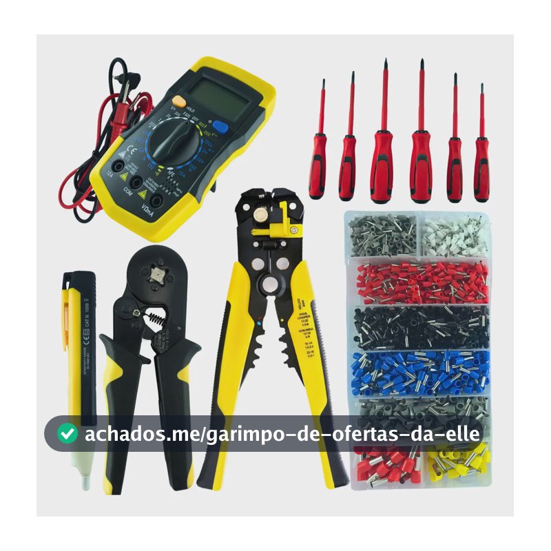 Alicate Crimpador e Desencapador Profissional com 1200 Terminais Ilhós