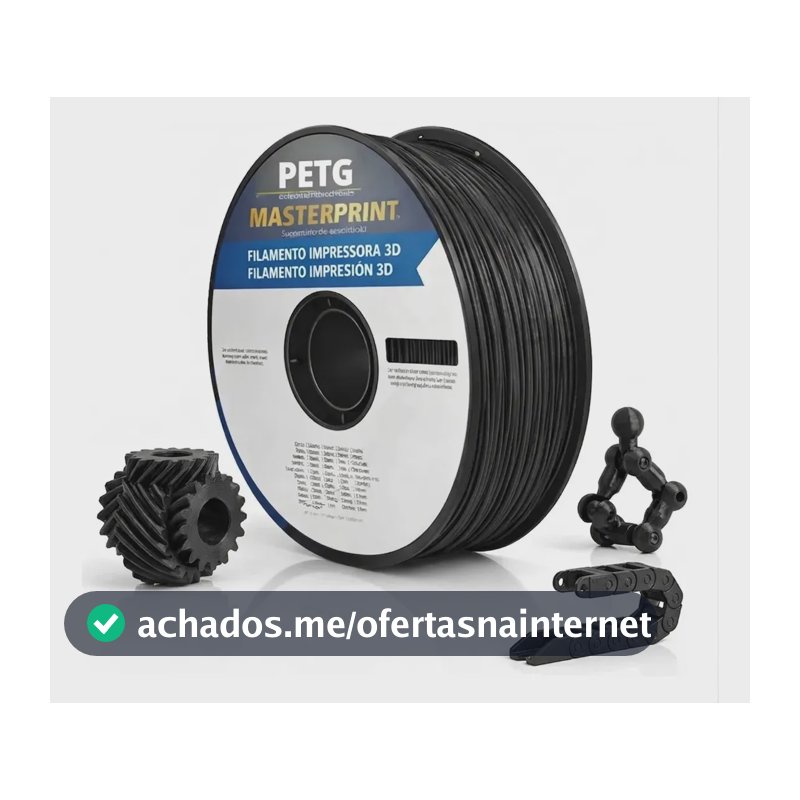 Filamento 3D Petg Preto Premium Resistente Impressora 3D Master Print 1,75mm - 1kg