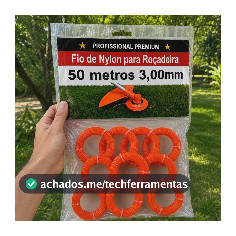 Fio Nylon 3mm Quadrado 50m 10 Rolos Roçadeira Cortador Grama Laranja