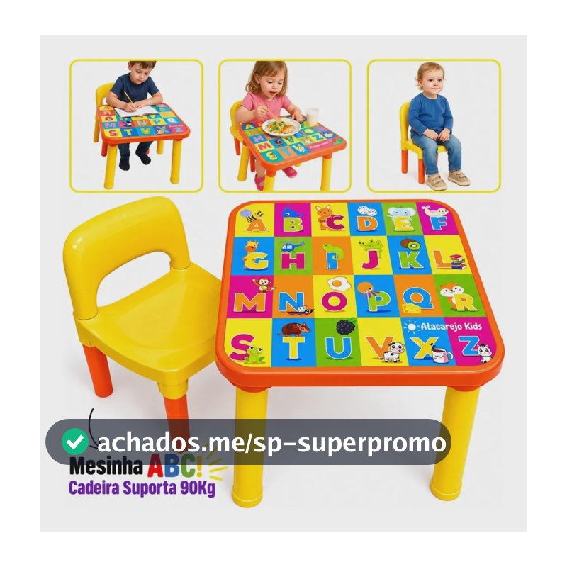 Mesinha Infantil Educativa Com Cadeira Alfabeto Letras Didática Pintura Desenho Refeição Atacarejo Kids