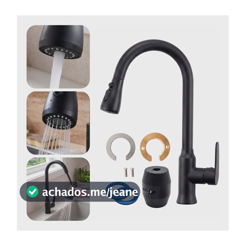 Torneira Para Pia De Cozinha Monocomando Dupla Saida Mesa Preto Fosco