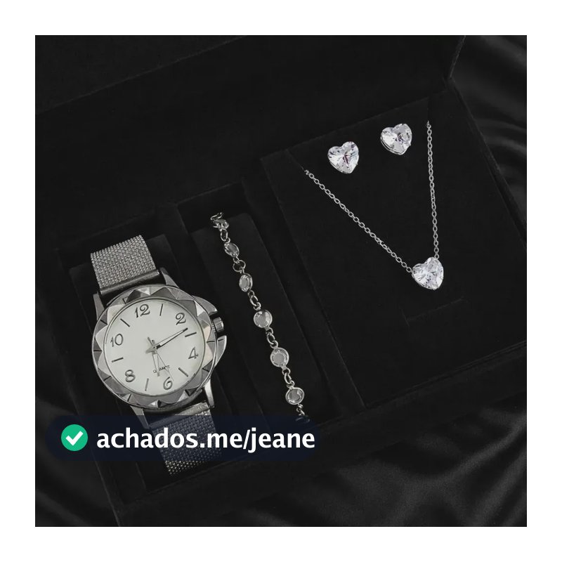 Kit Relógio Feminino Colar Brinco Pulseira Folheado Presente Prateado