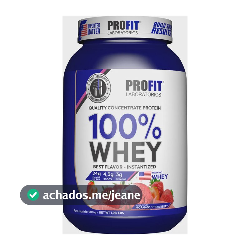 Whey Concentrado 100% Quality com Creatina BCAA Profit Pote 900g Sabor Morango