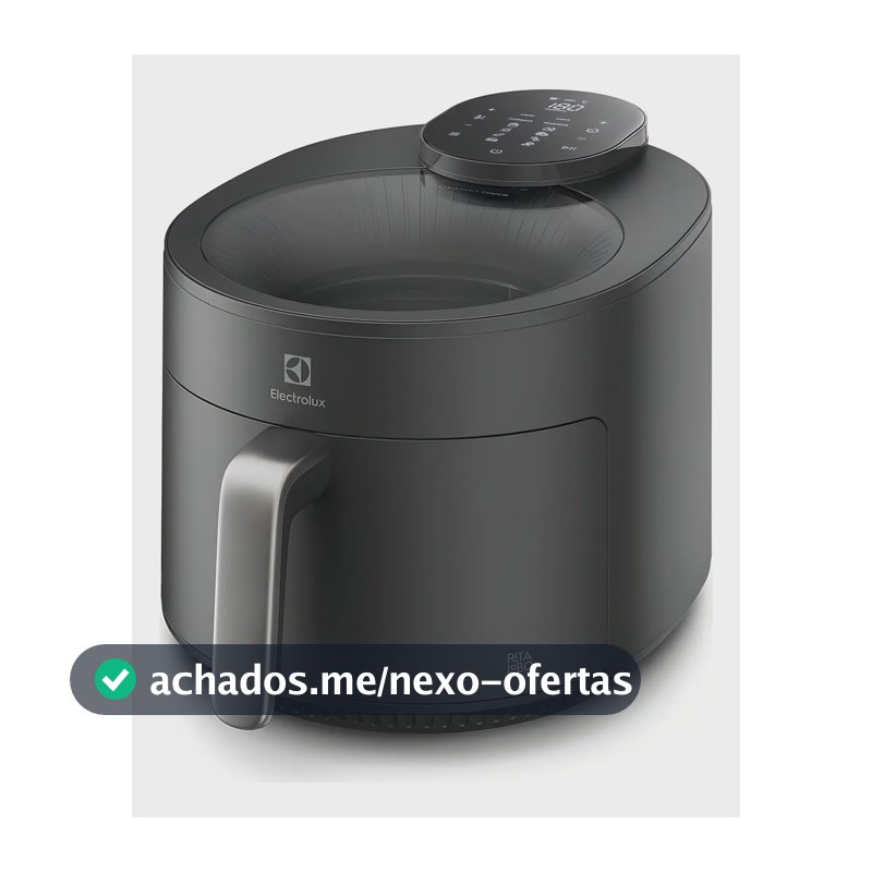 Fritadeira Air Fryer Elétrica sem Óleo com visor 360 Transparente 5.1L de Capacidade Painel Digital 1500W de Potência Electrolux EAF170 Cinza