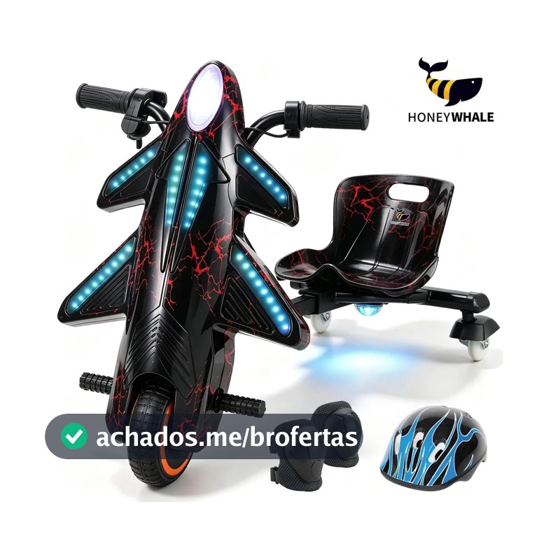 HONEYWHALE 008C Triciclo Drift Elétrico Bateria Infantil, 250W-36V-15KM/H, 60 Min Tempo de Uso, Com Som Bluetooth E Rgb LED, Carro Eletrico Para Crianças de 5 a 8 Anos, Meninos Meninas, Brinde, Preto