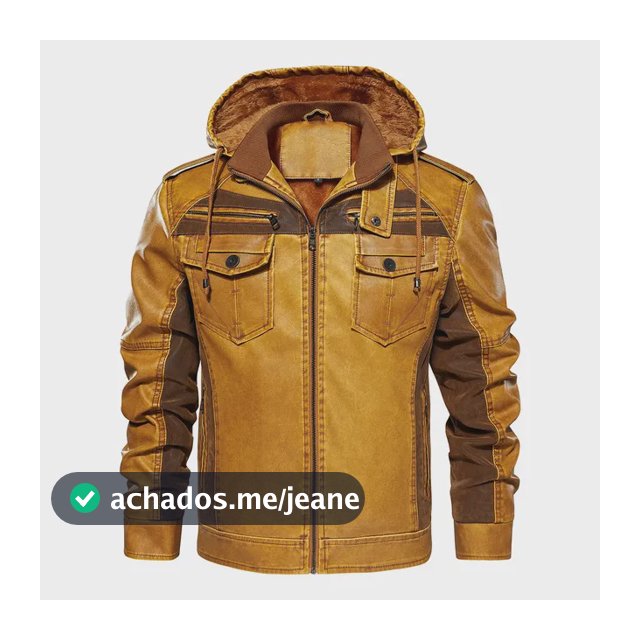 Jaqueta Masculina Couro Sintético Com Capuz Forro Peluciado Yellow M Liso