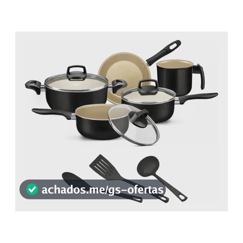 Jogo De Panelas 8 Peças Teflon Antiaderente C Tampa De Vidro Cor Preto/bege Alumínio Imperial Elegant