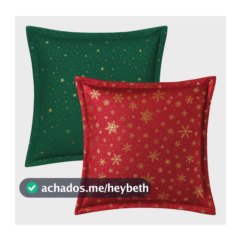 2 Capa Almofada Fronha Natal Decorativa Natalina C/ Aba Luxo Verde/vermelho Estrela