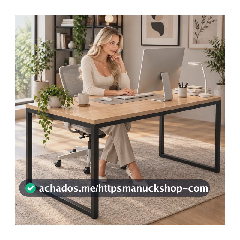 Mesa Escritório Industrial 150x60 Reforçada Pés De Aço Carvalho Claro
