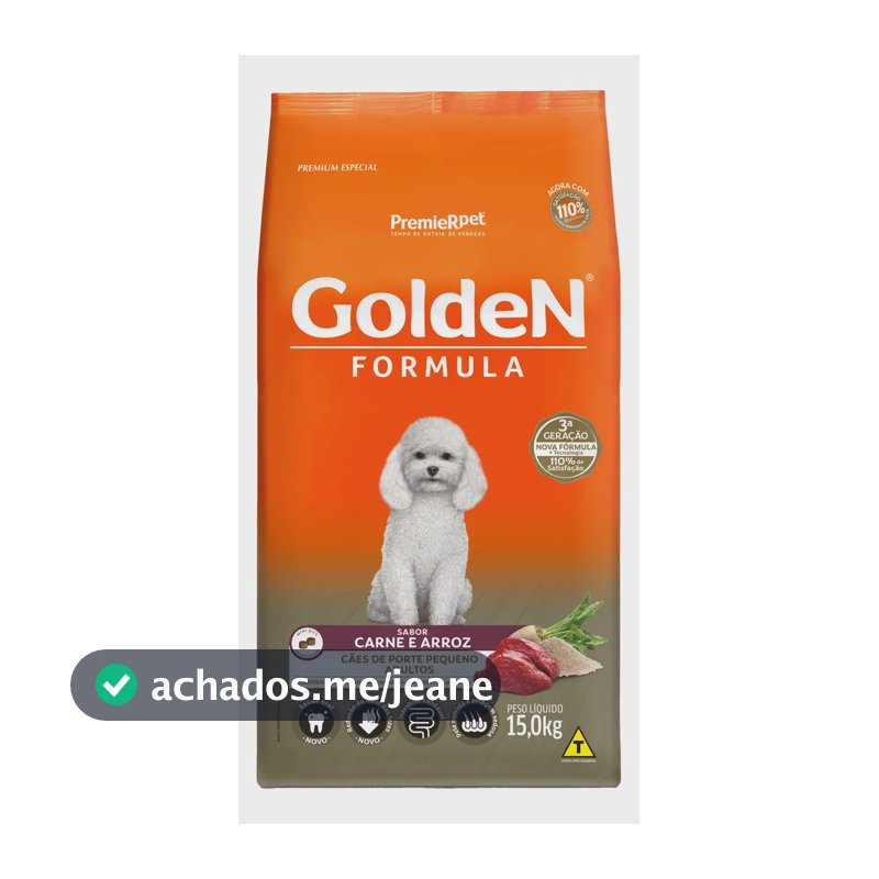 Ração Golden Fórmula Mini Bits para Cães Adultos de Pequeno Porte Sabor Carne e Arroz 15kg