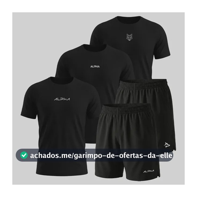 Kit 5 Peças All Black Dry 3 Camisetas E 2 Bermudas Alpha