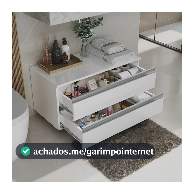 Armário Rodinhas Gabinete Banheiro 80cm - Parte Baixo Creta Pia sem cuba Móvel Branco Inteiro