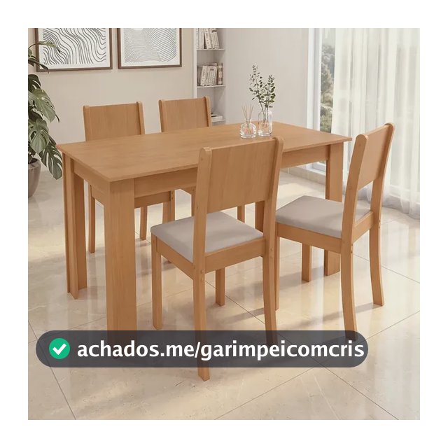 Conjunto Sala De Jantar Com 4 Cadeiras Grupo Lopas Easy Line Cor Amêndoa