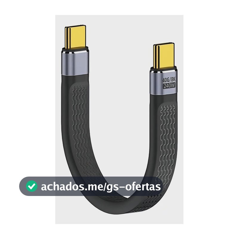 Cabo Flexível Thunderbolt 3 4 Usb4 USB-C 40gbps 240w 8k @60hz 14cm Carregamento e transferencia Ultra Rápido Power Delivery Audio Video Dados Retrocompativel