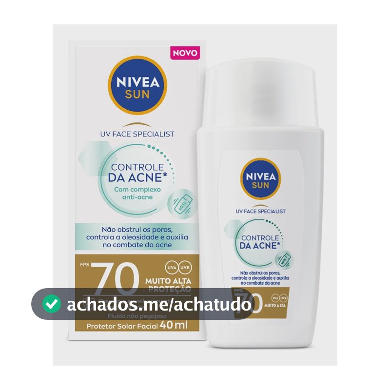 NIVEA Protetor Solar Facial Fluido UV Face Specialist Controle da Acne FPS 70 40ml, Muito Alta Proteção UVA/UVB, Reduz Oleosidade, Pele Oleosa e Propensa a Acne