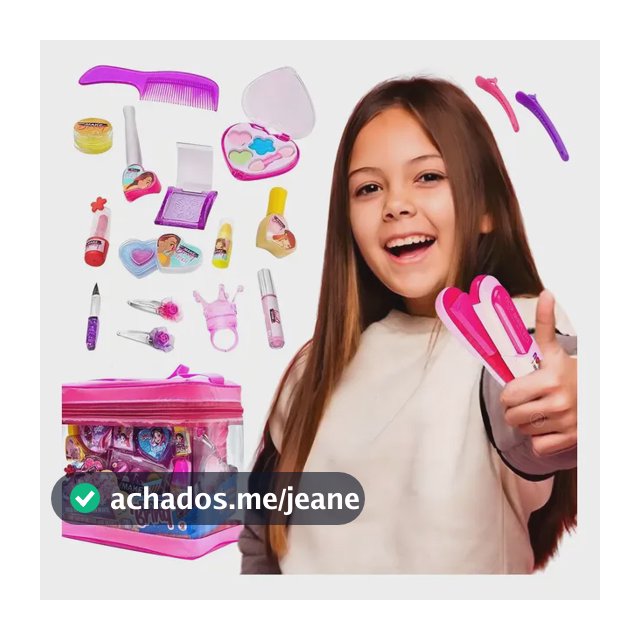 Kit Camarim Infantil de Beleza com Prancha Para Mechas Coloridas e Maquiagem Rosa