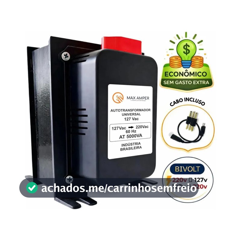 Transformador 5000va 110-220 Ou 220-110 Conversor Bivolt 12000 Btus C/ N F Geladeira Ar Condicionado Impressoras Brother Microondas Máquina Costura Lavar Roupas