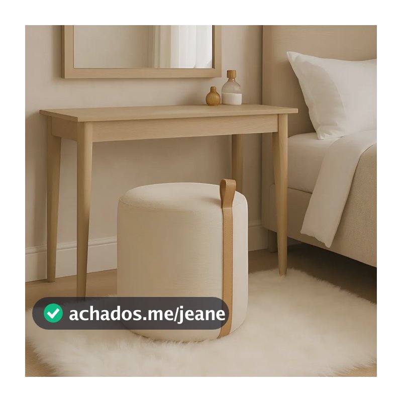 Puff Decorativo Redondo Luxo Decoração Creme Sala Quarto Clássico 43cm