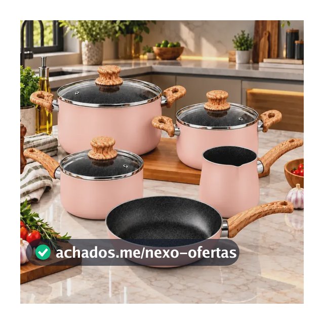 Jogo De Panelas 5 Peças Antiaderente Cerâmica Caçarolas Luxo Rosa
