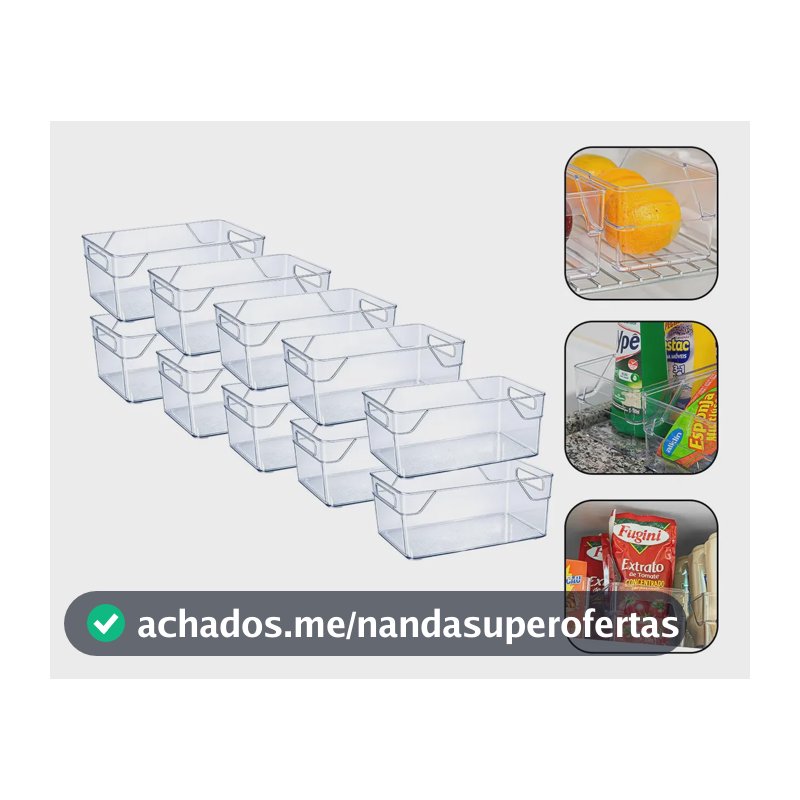 Kit 10 Organizadores Multiuso Para Geladeira, Cozinha E Despensa Em Acrílico Transparente