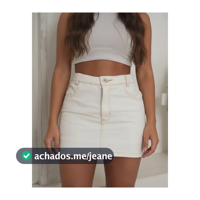 Saia Short Jeans Feminina Cintura Alta Casual 100% Algodão Off White 44