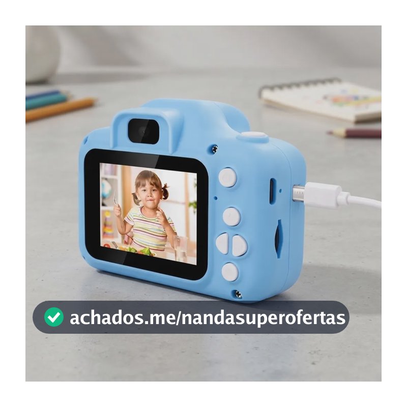 Máquina Digital Infantil Câmera Vídeo Foto Recarregável Azul Azul
