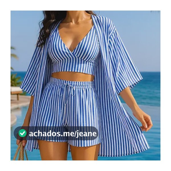 Conjunto  Feminino Verão Cropped Short  Saída De Praia Look
