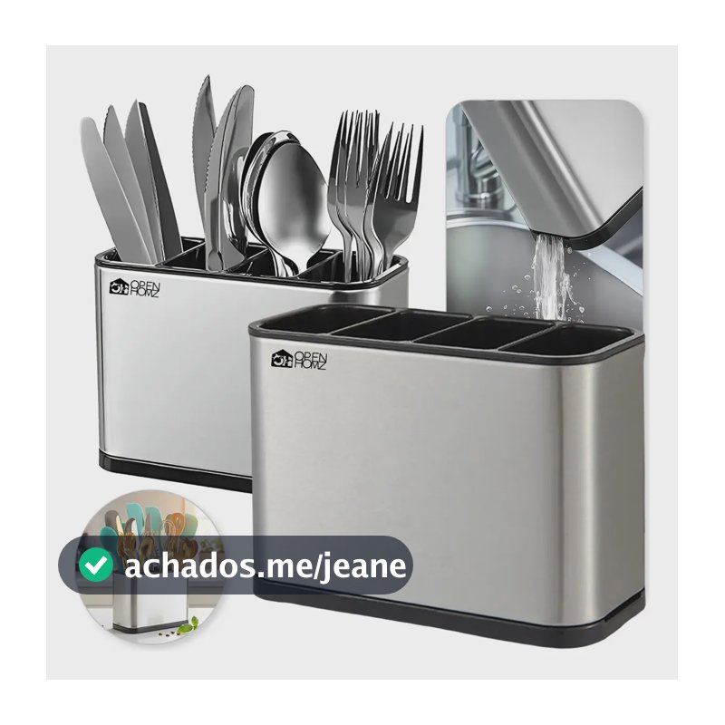 Escorredor de Talheres Inox Open Zee para Cozinha com 4 Divisões e Drenagem