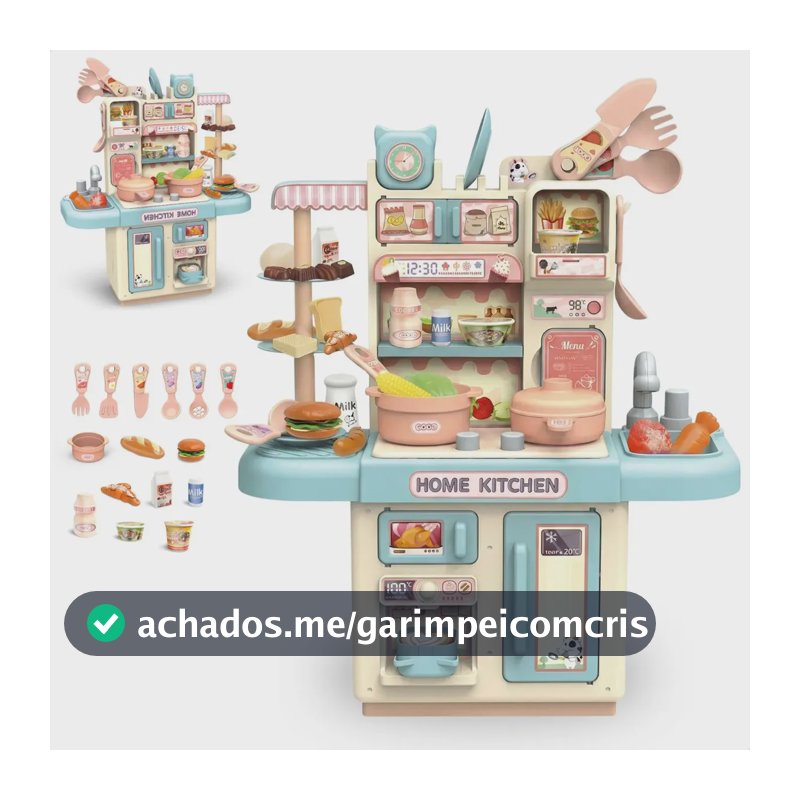 Cozinha Infantil Brinquedo Com Luz 33 Acessórios Sai Água Azul