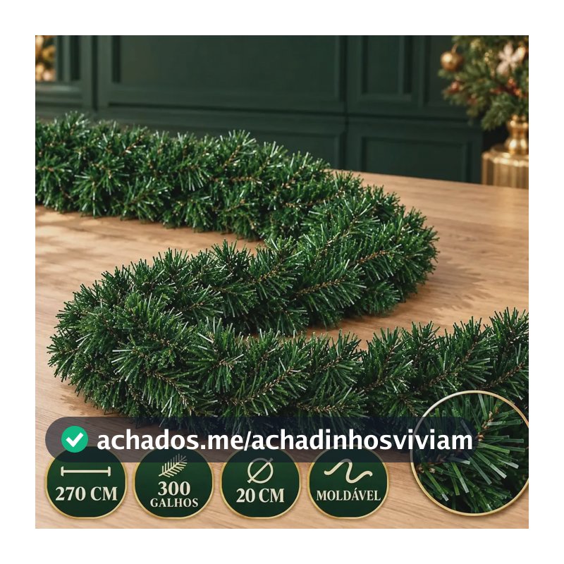 Festão Aramado Grosso 300 Galhos 270cm Natal Cheio Verde Verde