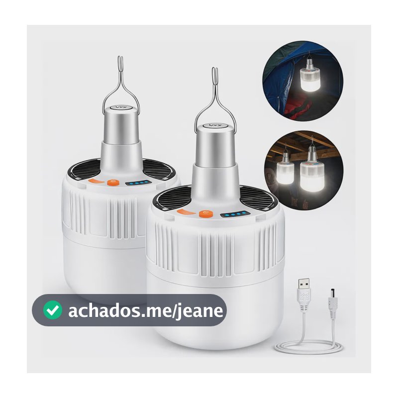 Kit 2 Lampiões Led Recarregáveis Solares Campining E Barraca Branco 127/220v