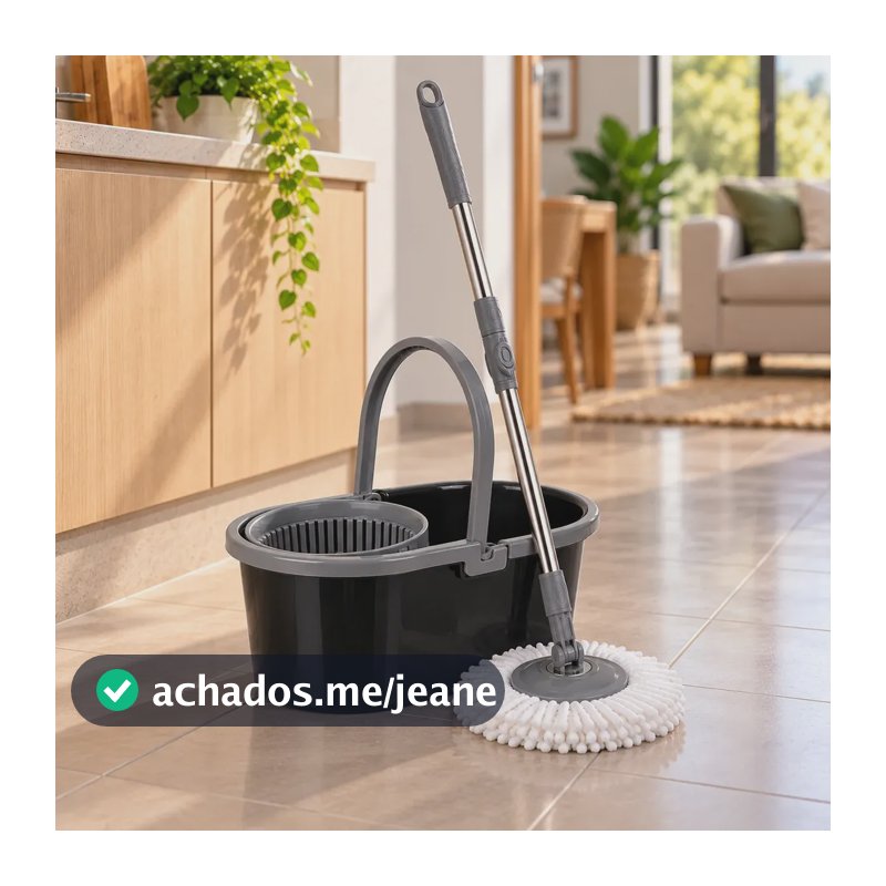 Mop Esfregão Giratório 360° Pro com Balde 13L Centrífuga Cabo Inox Telescópico 1,20m Refil Microfibra para Limpeza de Pisos