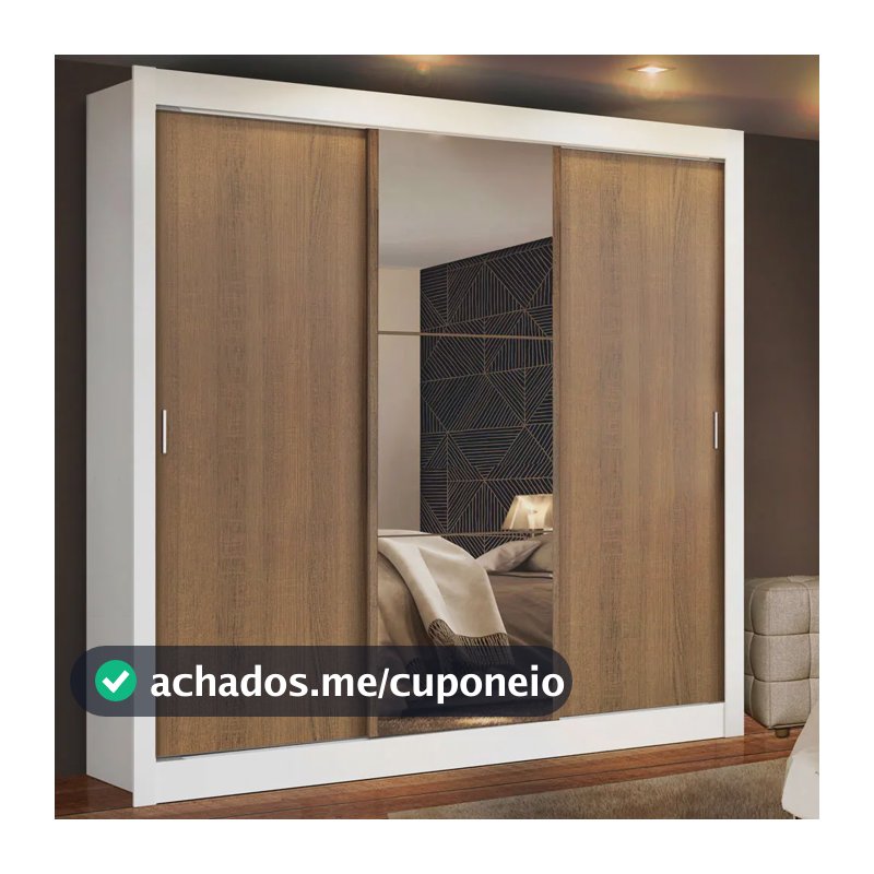 Guarda Roupa Casal Mônaco Madesa 3 Portas Correr Espelho Br Cor Branco/Rustic 1093D81E