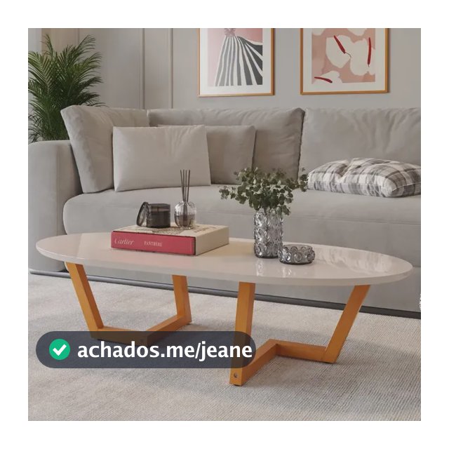 Mesa De Centro Lateral Apoio Sala Oval Pé Madeira Decorativa Off White
