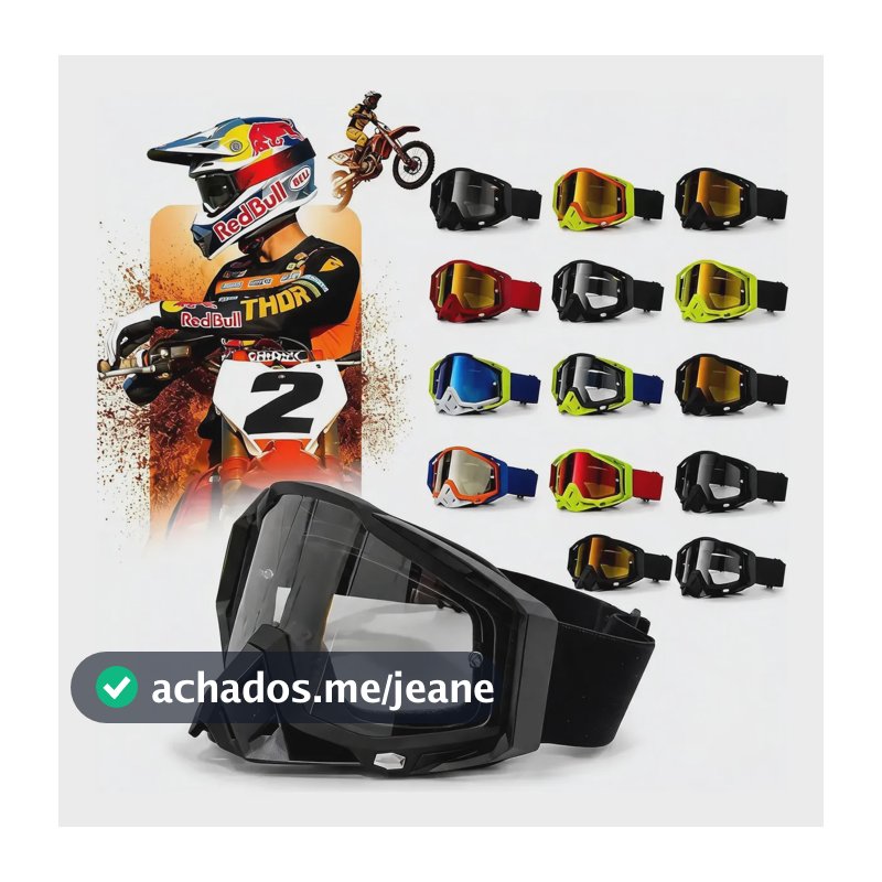 Óculos Motocross Trilha Ciclismo Enduro Lente Anti Embaçante Preto Transparente Preto Com Lente Cristal
