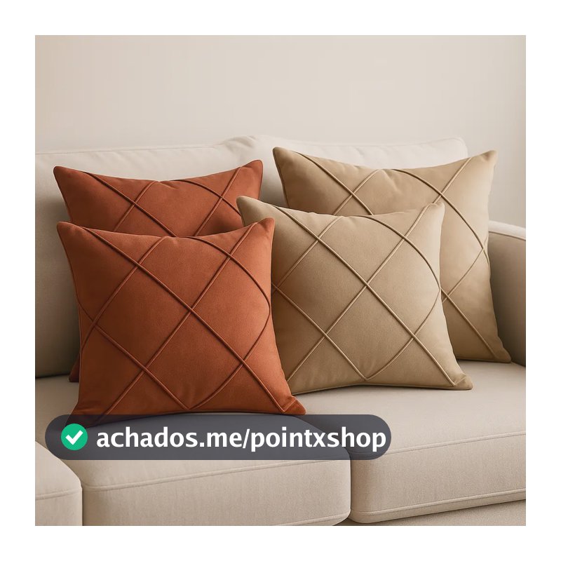 04 Capas Almofada 45x45 Suede Luxo Drapeadas Sofá Sala Bege E Terracota Drapeado
