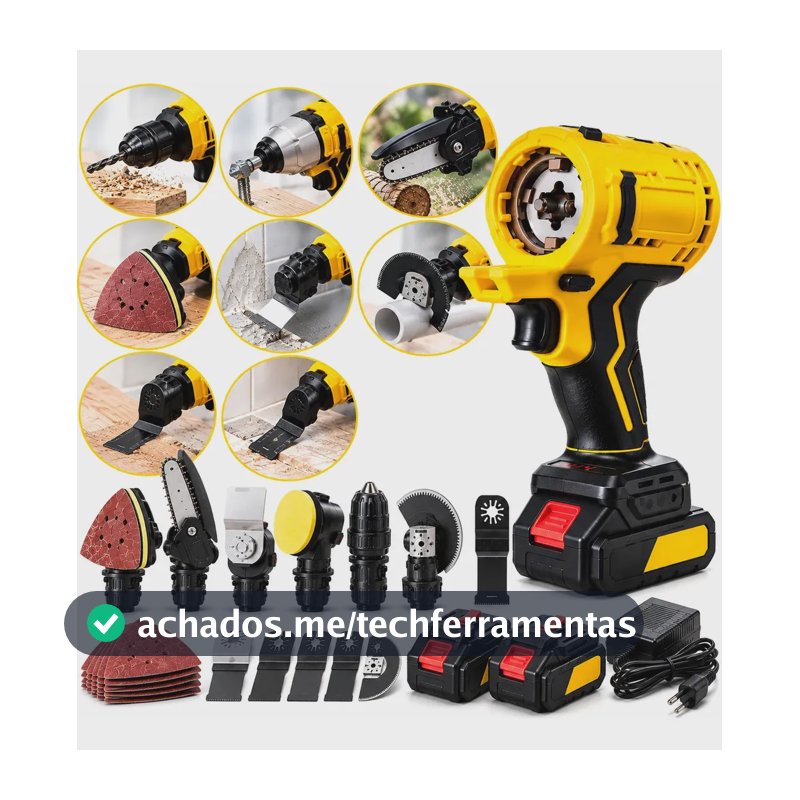 Kit Ferramenta Multifuncional 8 em 1 B-Tek com Parafusadeira, Furadeira e Chave de Impacto Brushless