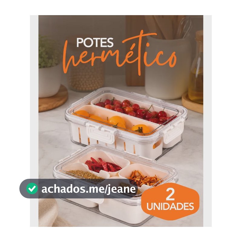 Kit 2 Potes Herméticos Organizador Geladeira Alça 4 Divisóri