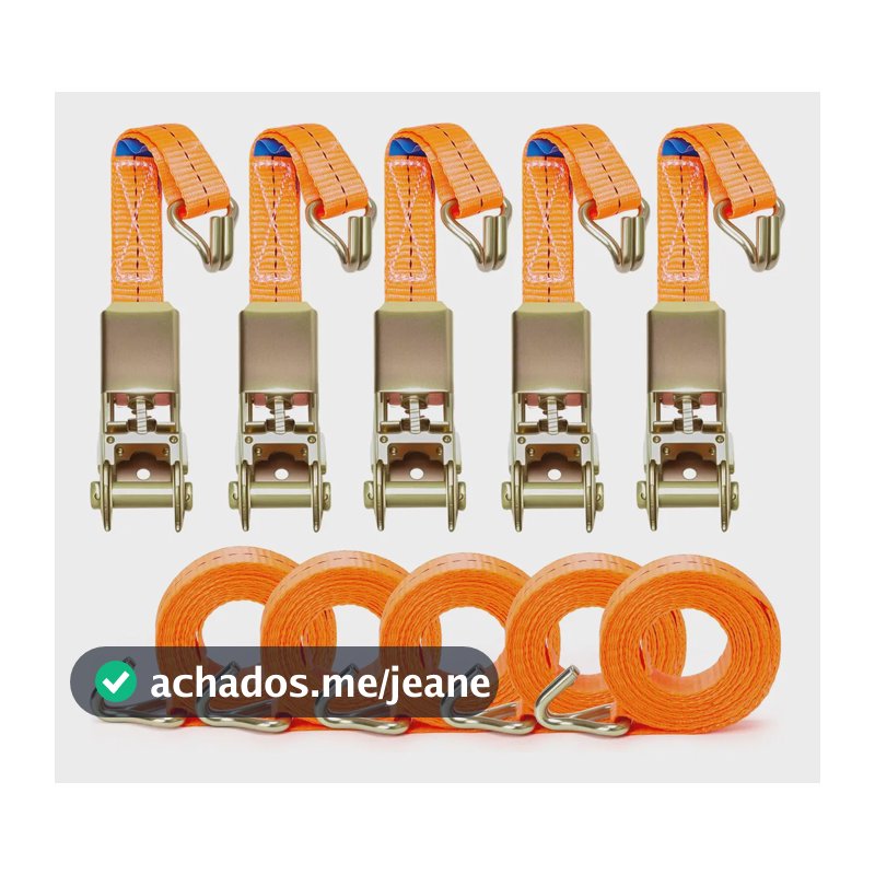 5x Kit Cinta Catraca Pequena 800kg Amarração Carga Reforçada Laranja