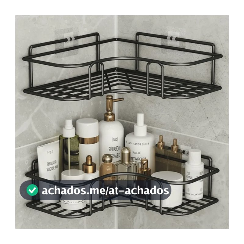 Kit 2 Suporte Porta Shampoo Sabonete De Canto Banheiro Adesi Preto