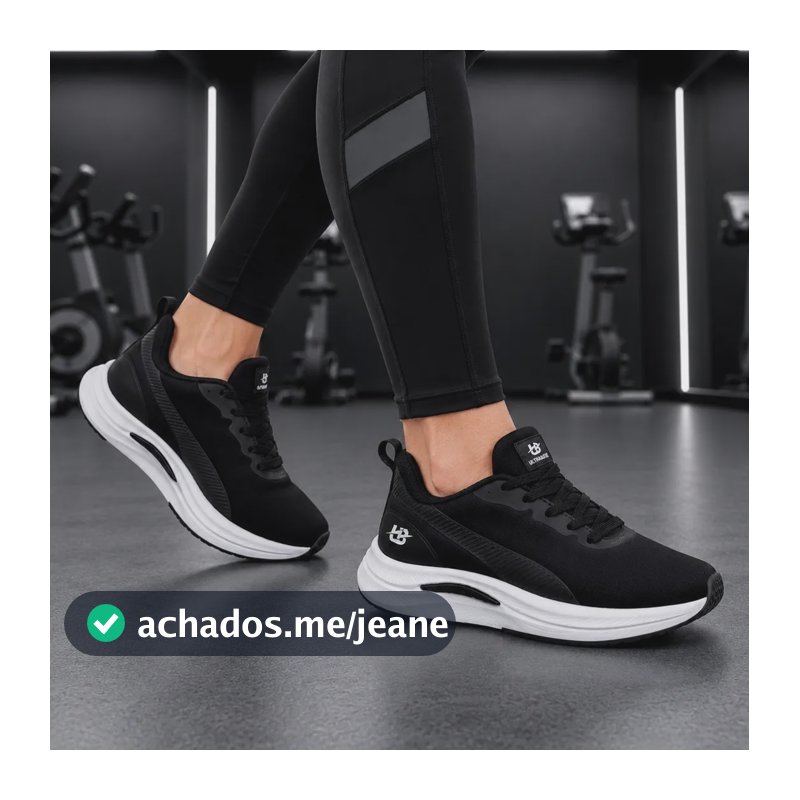 Tênis Feminino Academia Caminhada Corrida Treino Confortável Preto/preto Liso 37 Br