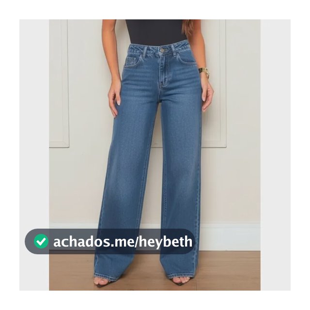 Calça Jeans Feminina Wide Leg Reta Cintura Alta