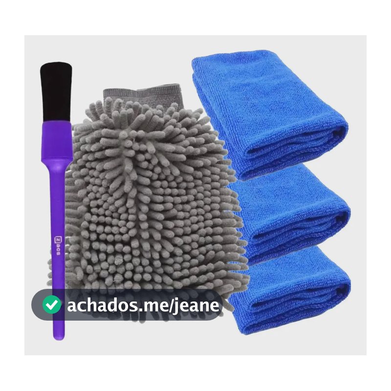 Kit 3 Panos de Microfibra e Luva Detailer + Pincel Externo Zacs de Detalhamento Automotivo