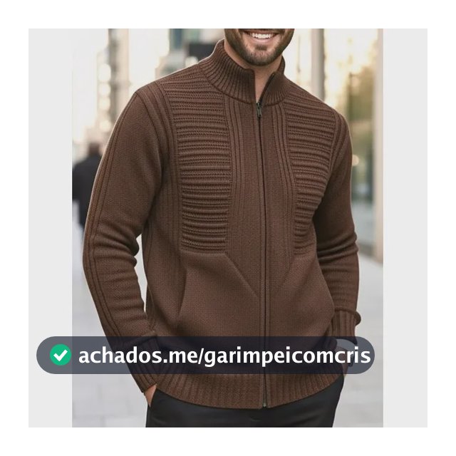 Jaqueta Masculina Preta Lã Tricot Inverno Com Bolso E Zíper