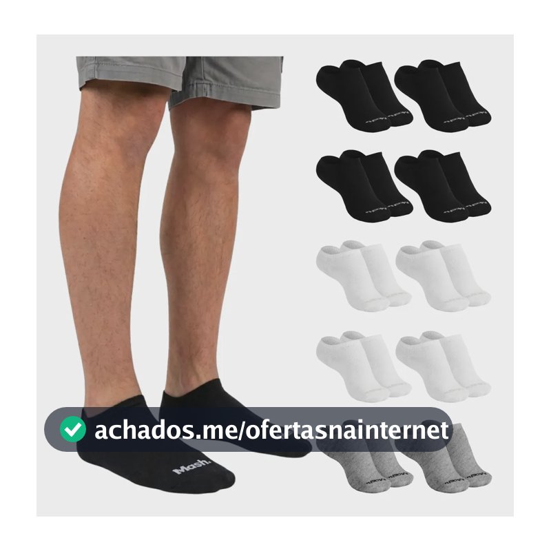 Kit 10 Pares Meia Invisível Soquete Algodão Confortável Mash G ( 39 A 44 ) 4 Preto - 2 Cinza - 4 Branco Meia Invisível Meia Cano... Meia Masculina Meia Feminina Meia Algodão