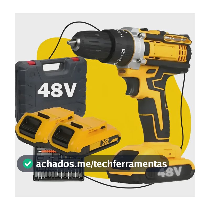 Parafusadeira Furadeira 48v Profissional 2 Baterias Sem Fio  Amarelo 127/220v
