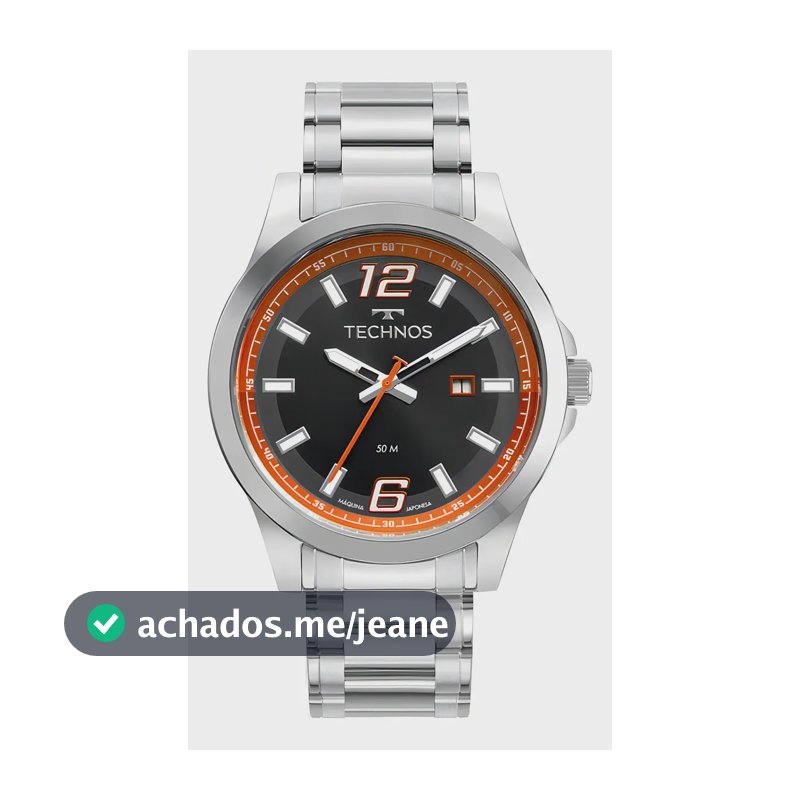 Relógio Technos Masculino Racer Basico Prata - Bisel Preto