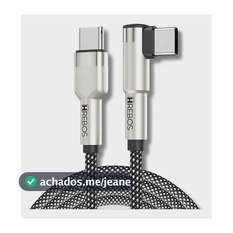 Cabo Tipo-c Para Tipo-c Em L 90° Gamer Turbo 2 Metros 100w Prateado Com Preto